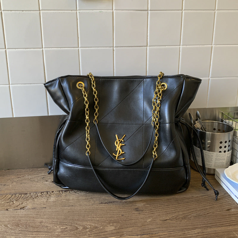 Vintage Suede Chain Tote Large Shoulder Commuter Bag