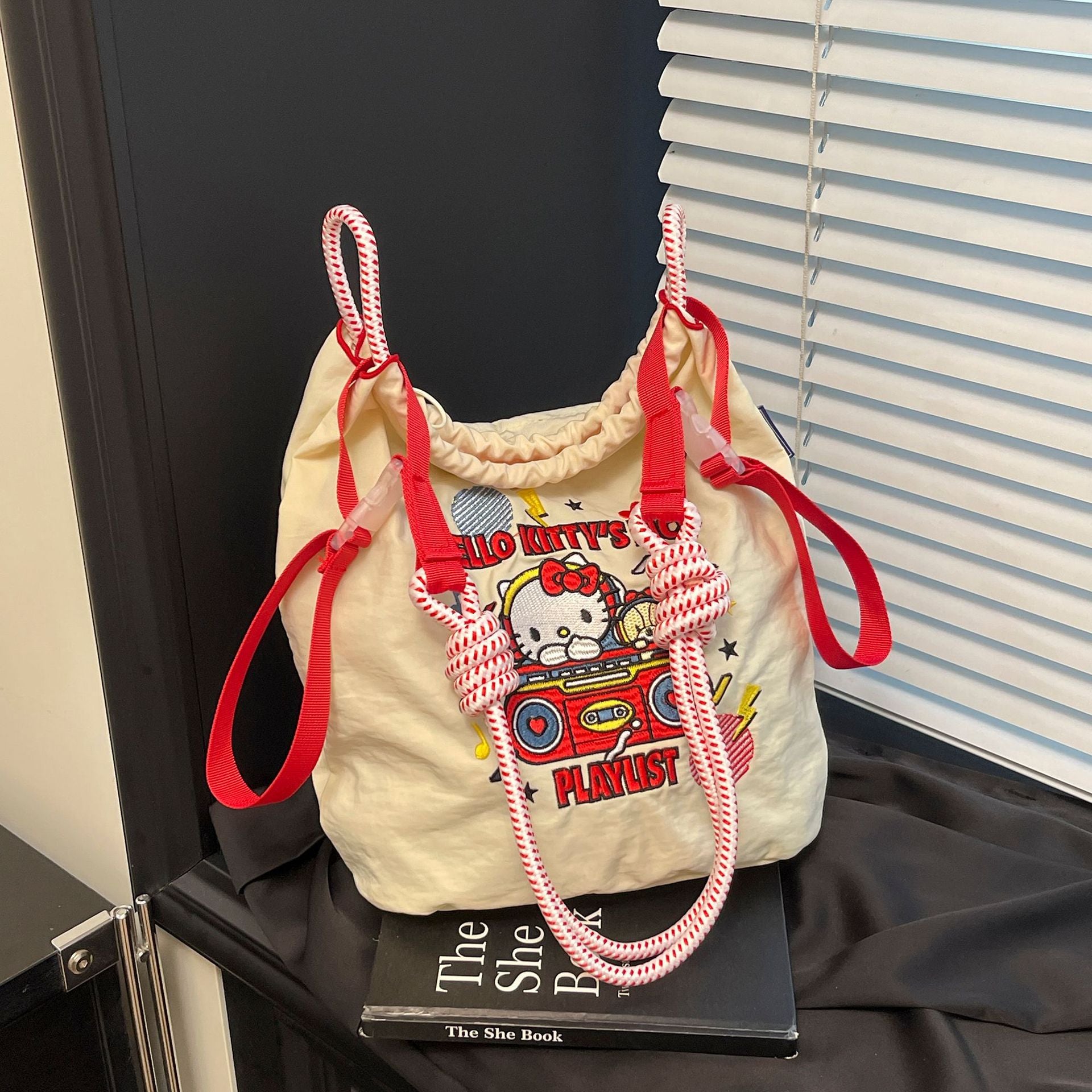 Cute Embroidered Cartoon Green Apple Shoulder Bag