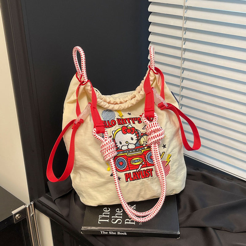 Cute Embroidered Cartoon Green Apple Shoulder Bag