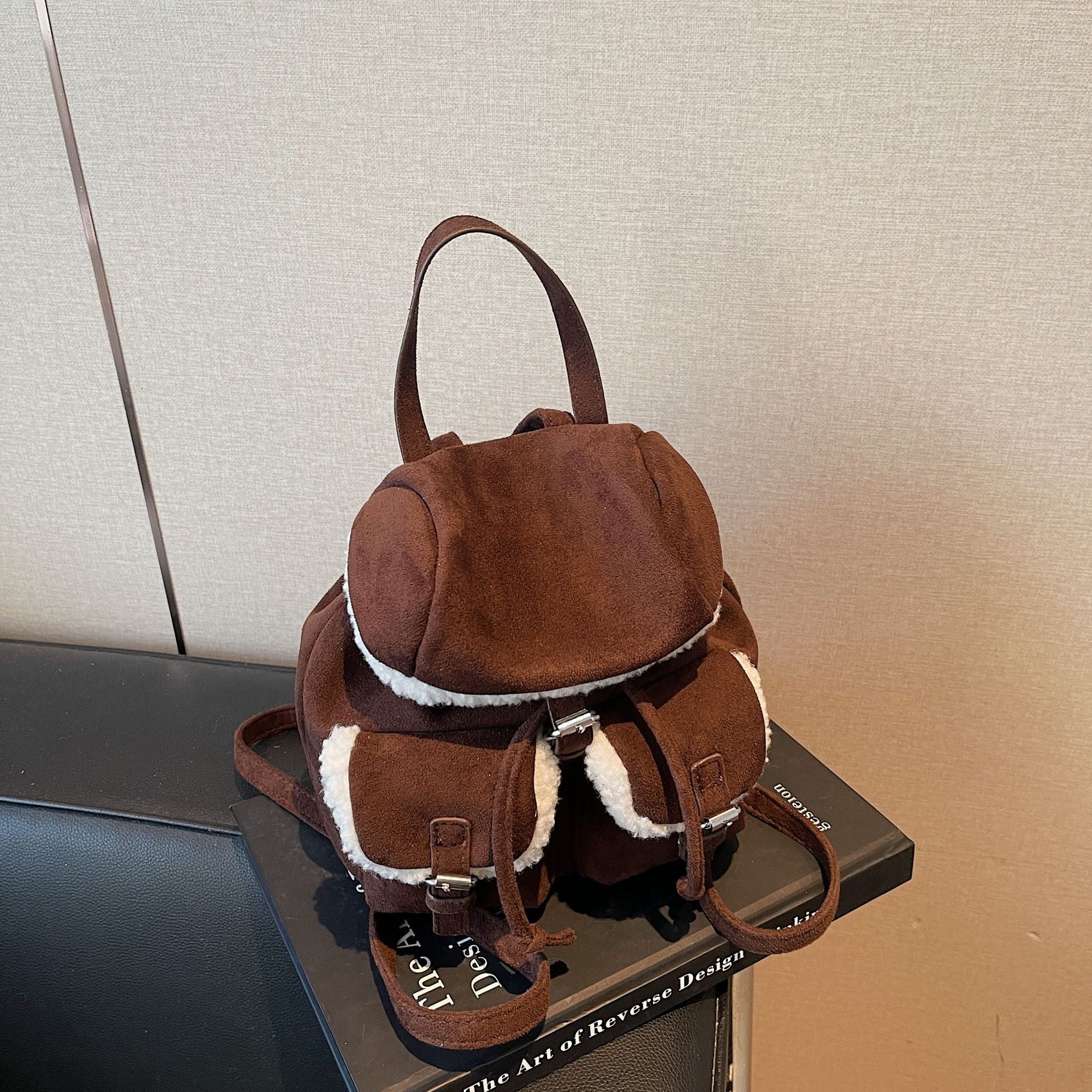 Retro Suede Personalized Splicing Plush Backpack