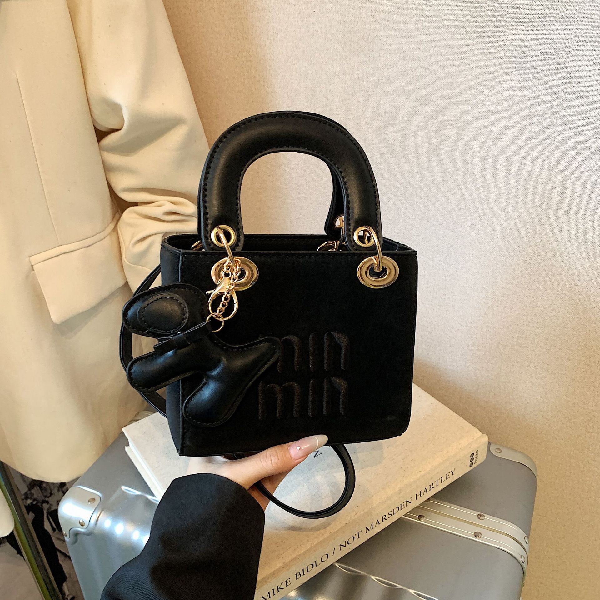 Fashion Miu Embroidered Square Messenger Shoulder Bag