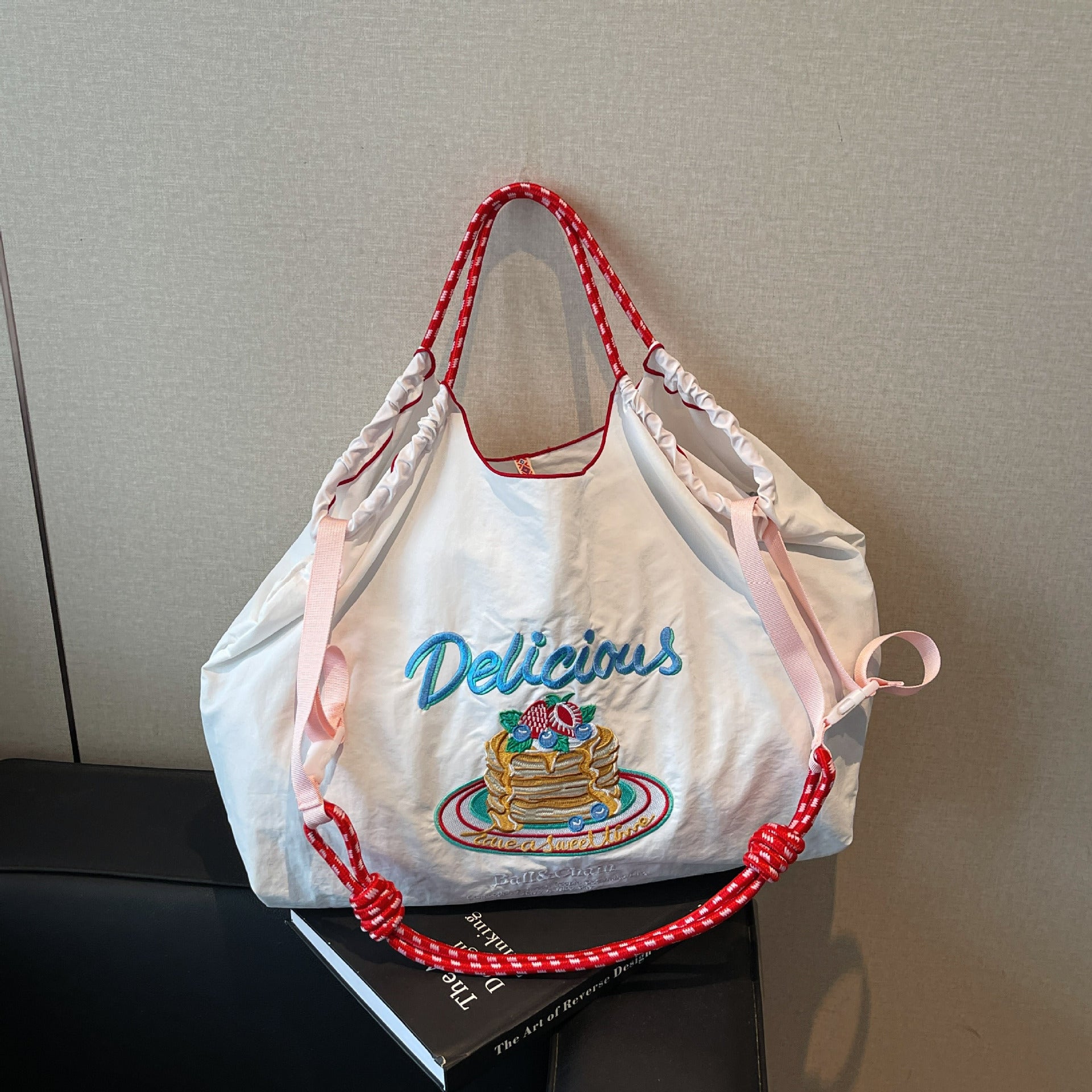 Nylon Embroidered Shoulder Tote Bag for Women