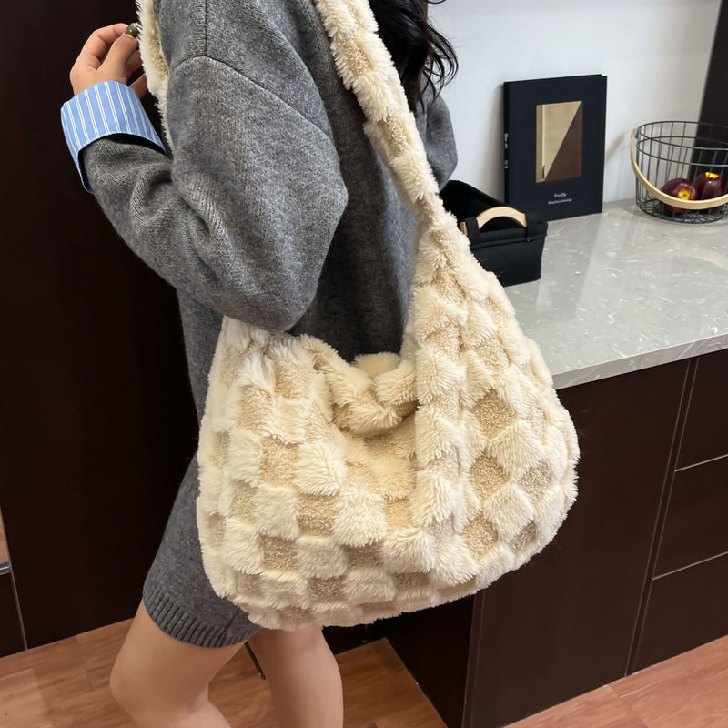 Large Capacity Plaid Shoulder Bag Trendy Commuter Bag