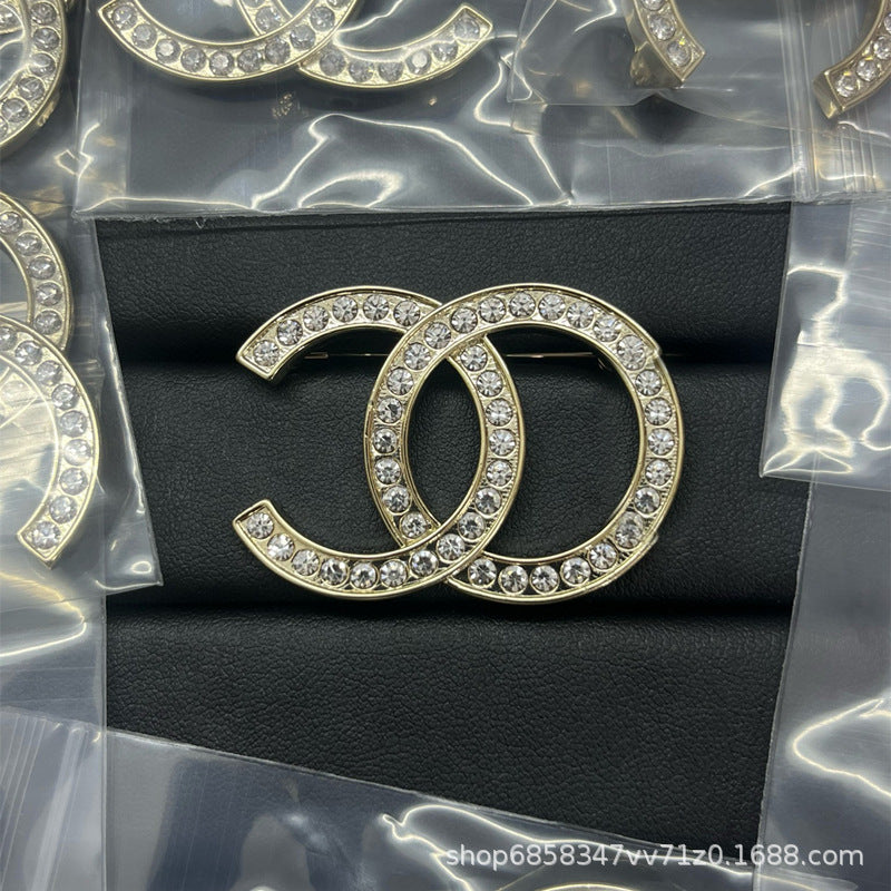 Double C Diamond Brooch Pearl Pin Luxury Women's Jewelry Gift
