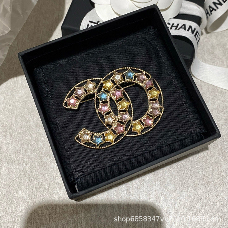Double C Diamond Brooch Pearl Pin Luxury Women's Jewelry Gift