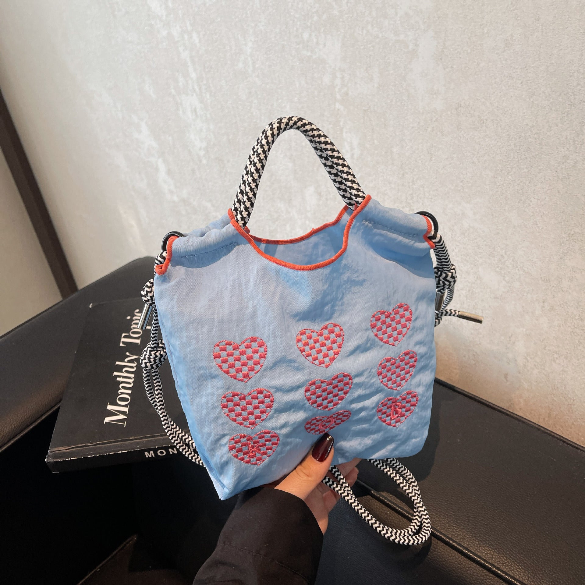 Ese Ball Chain Embroidery Love Shoulder Bag Shopping Bag Nylon Fashion Casual Portable Shoulder Messenger Bag