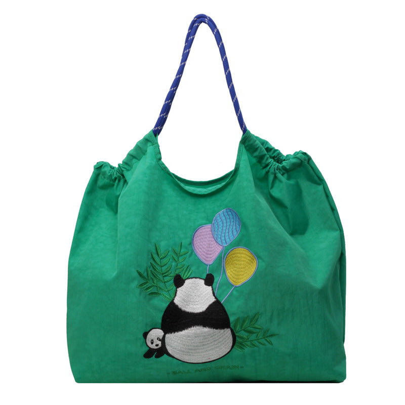 Panda Embroidery Eco Nylon Shoulder Bag