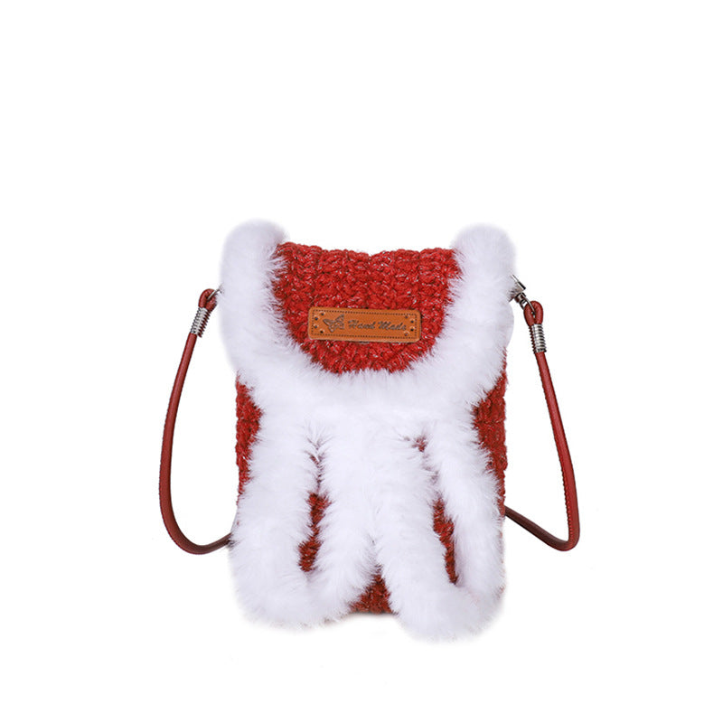 Cute Furry Mini Bag - Woven Square Messenger Bag