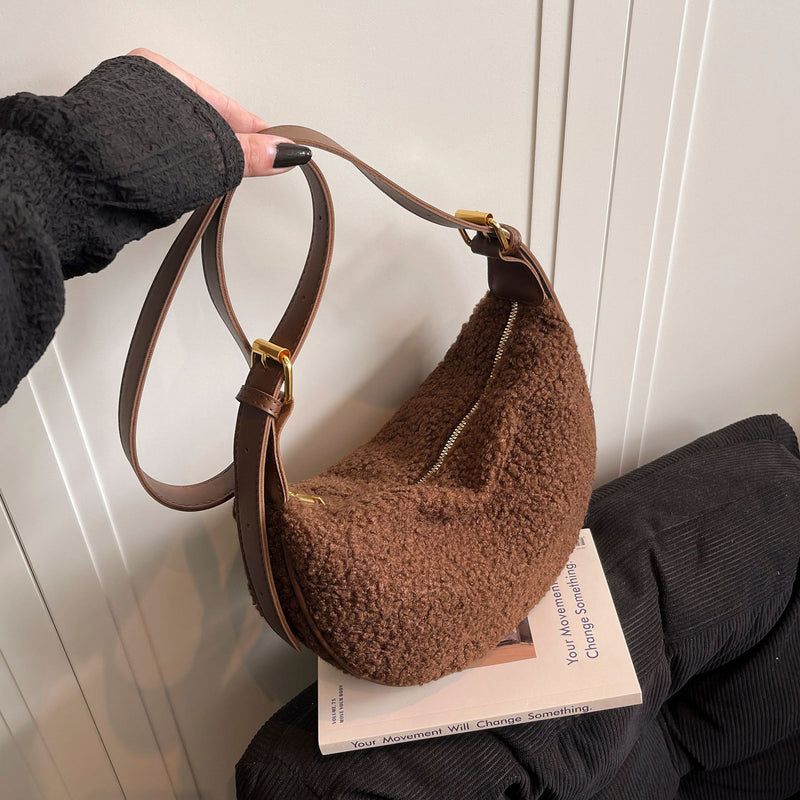 Lamb Wool Shoulder Bag Fashion Casual Dumpling Bag