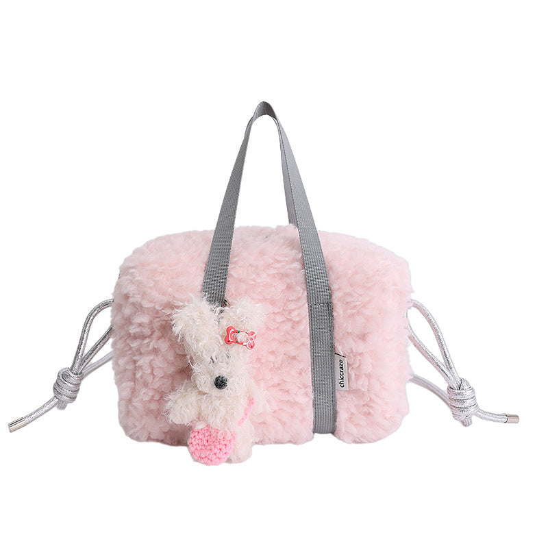 Fashion Plush Splicing Pillow Bag Commuter Contrast Color Cosmetic Bag
