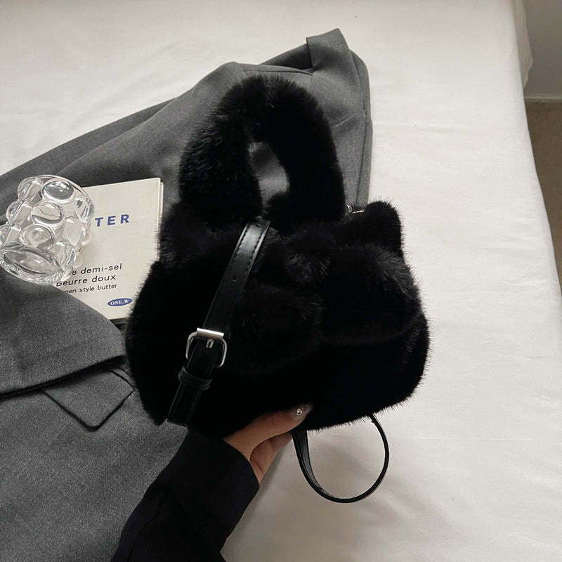 Retro Plush Bow Bag Fluffy Fashion Messenger Bag