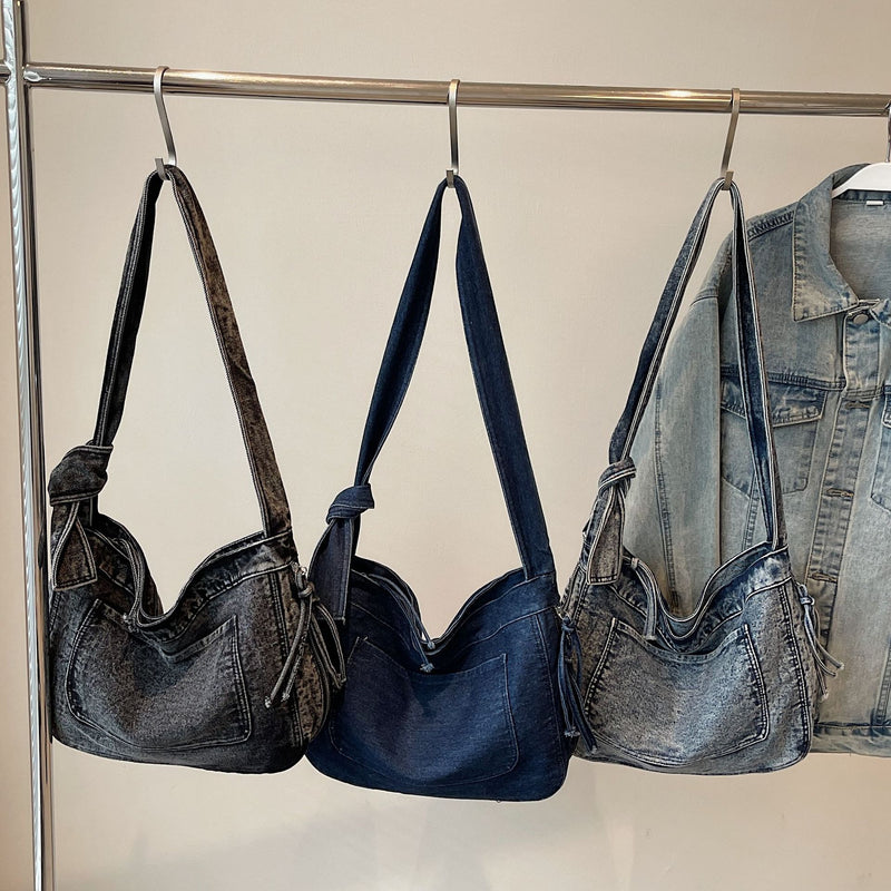 Splicing Contrast Shoulder Bag Denim Messenger Large Capacity Pillow Bag