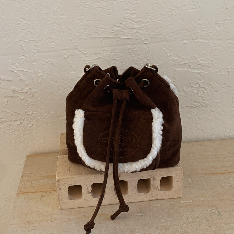 Retro Bucket Bag Women's Plush Shoulder Bag