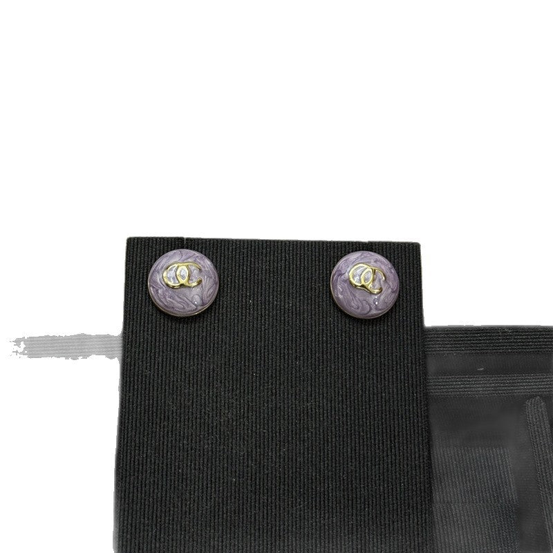 Mini Pink Purple Button Stud Earrings for Women