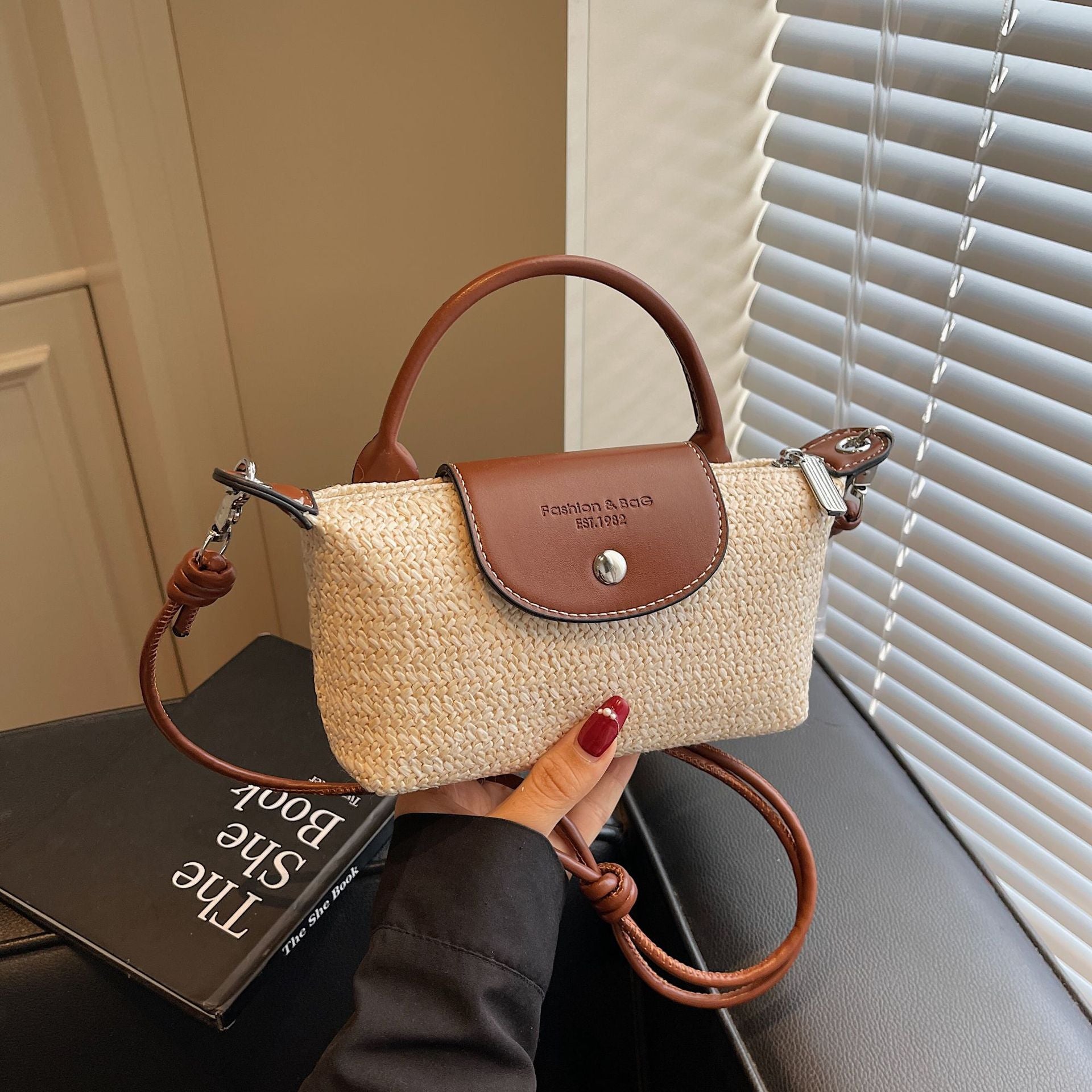 Rainbow Woven Straw Shoulder Bag Casual Crossbody Handbag