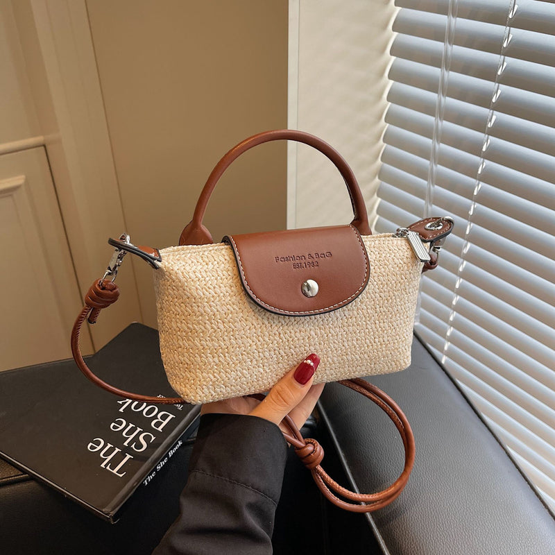 Rainbow Woven Straw Shoulder Bag Casual Crossbody Handbag