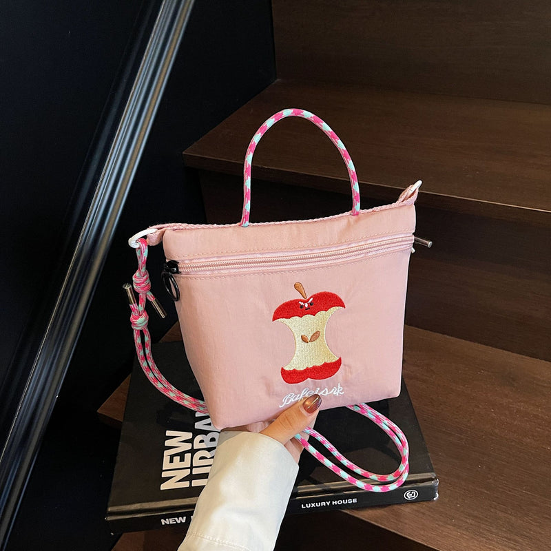 Apple Embroidered Nylon Messenger Bag for Women