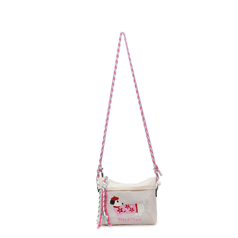 Cartoon Dachshund Embroidered Dog Bag Eco-Friendly Commuter Messenger Bag
