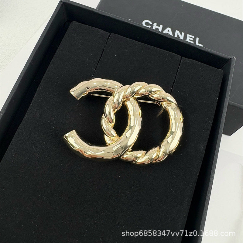 Double C Diamond Brooch Pearl Pin Luxury Women's Jewelry Gift