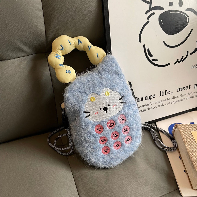 Cute Cartoon Woolen Phone Bag Doll Handbag Storage
