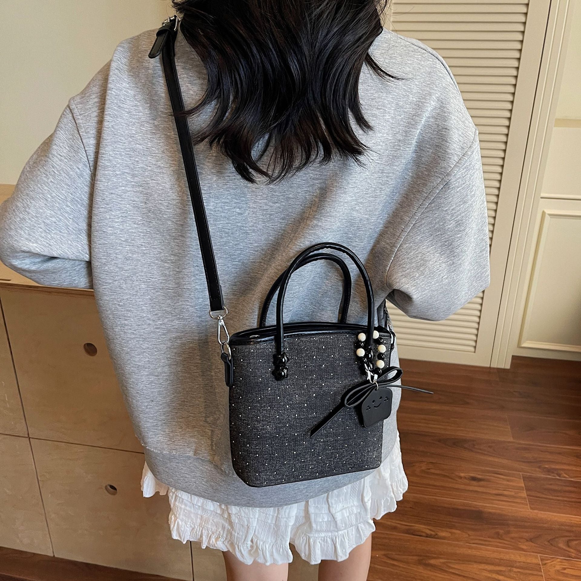 Denim Diamond Bucket Bag Commuter Vegetable Basket Handbag