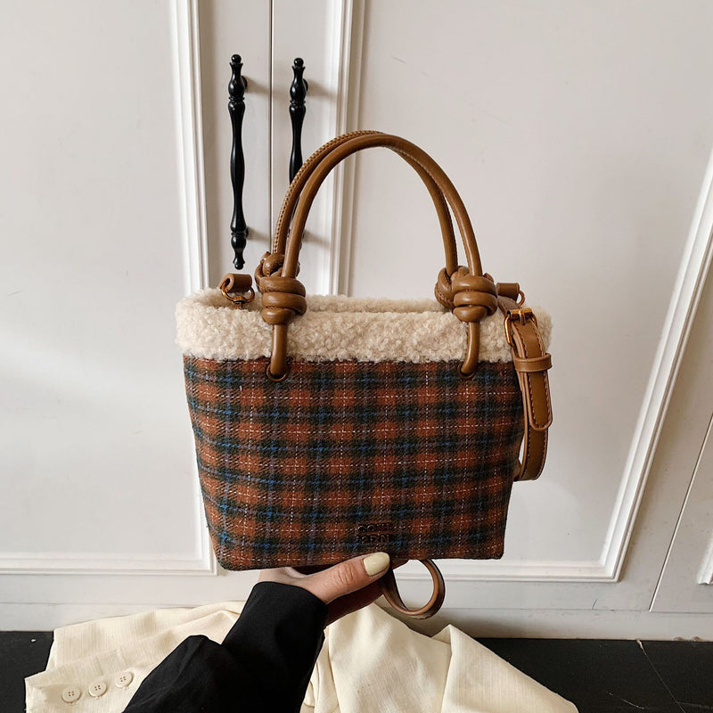 British Plaid Bucket Bag Women's Shoulder Bag Sweet Handbag