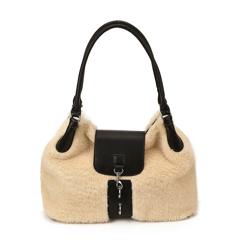 Large Capacity Casual Tote Bag Fashionable Plush Commuter Shoulder Bag