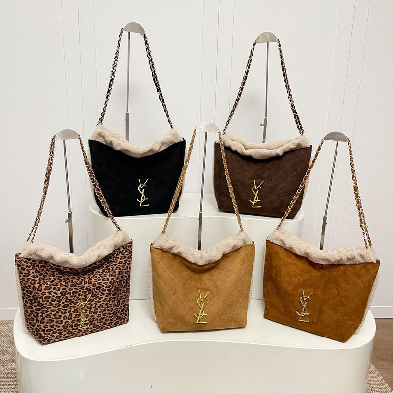 Vintage Rhombus Plush Shoulder Bag Large Capacity Chain