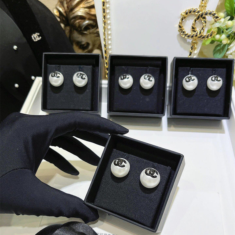 Elegant Enamel Pearl Stud Earrings for Women