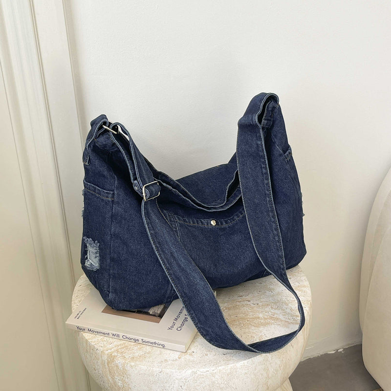 Harajuku Washed Denim Messenger Bag Literary Style Dumpling Bag