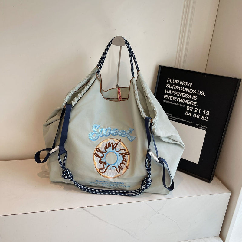 Embroidered Donut Ball Chain Nylon Bag Lightweight Eco-Friendly Shopping Bag