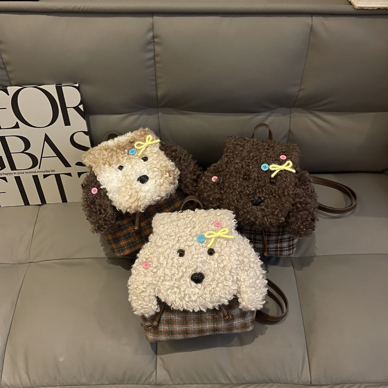 Trendy Plush Puppy Shoulder Bag Cute Cartoon Messenger Bag