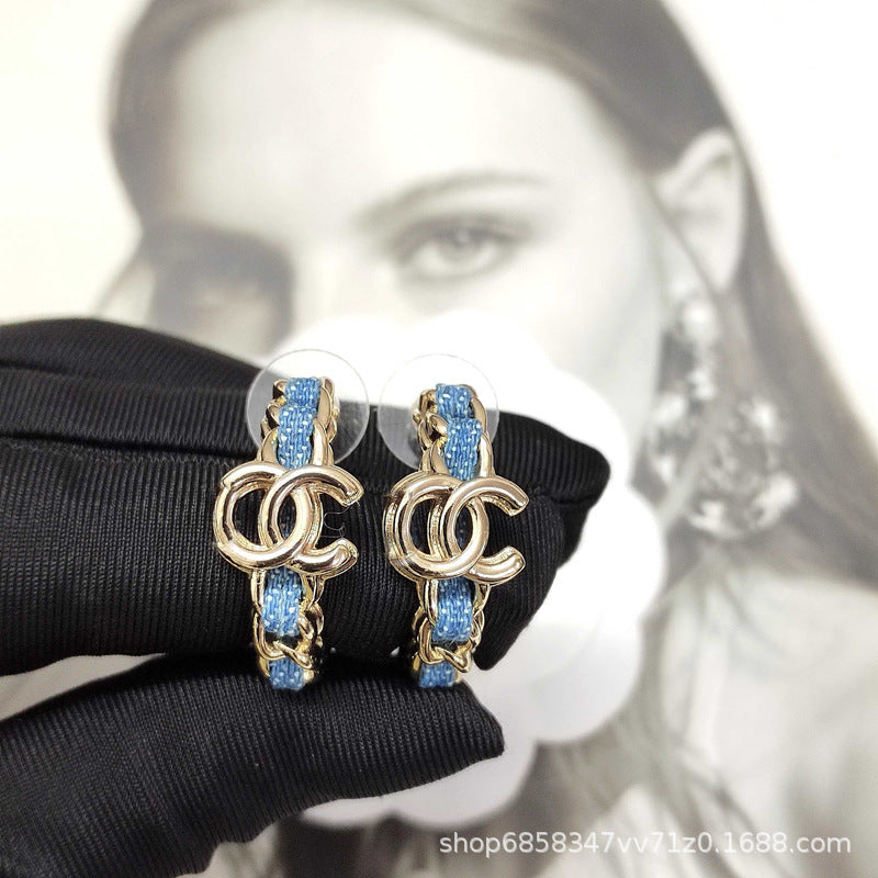 Premium Leather Stud Earrings for Grandma - Light Luxury Double C Design