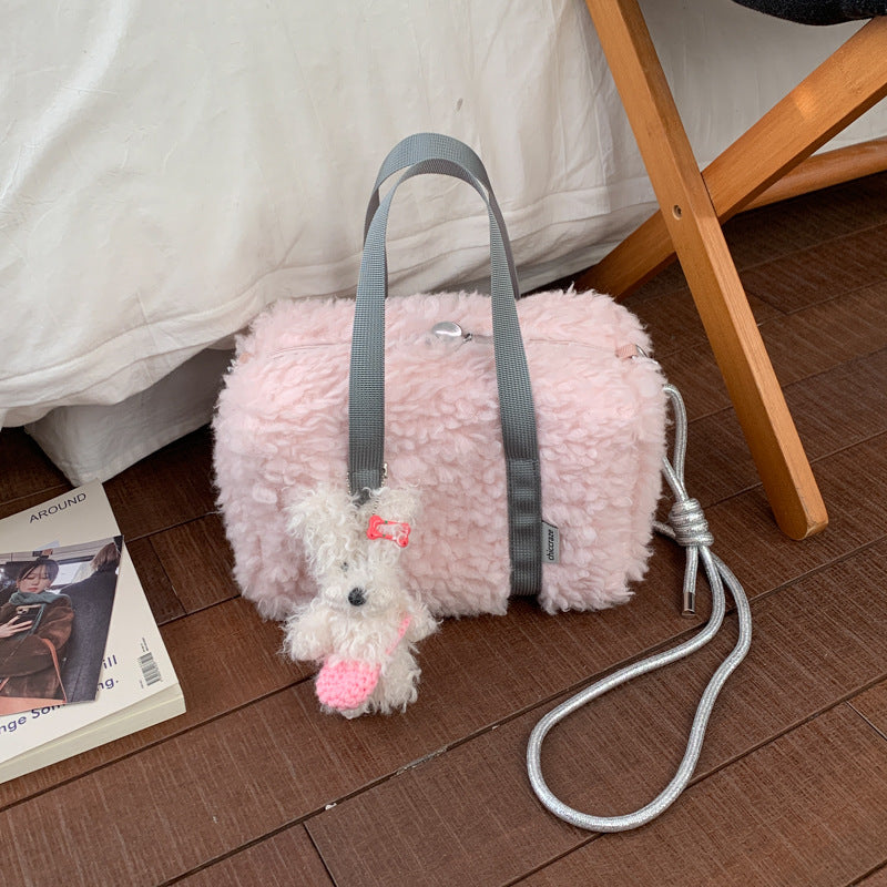 Fashion Plush Splicing Pillow Bag Commuter Contrast Color Cosmetic Bag