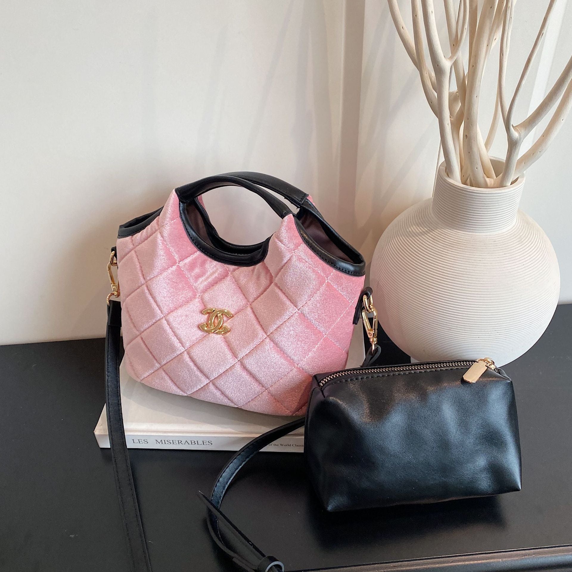 Light Luxury Wool Shoulder Basket Messenger Bucket Bag