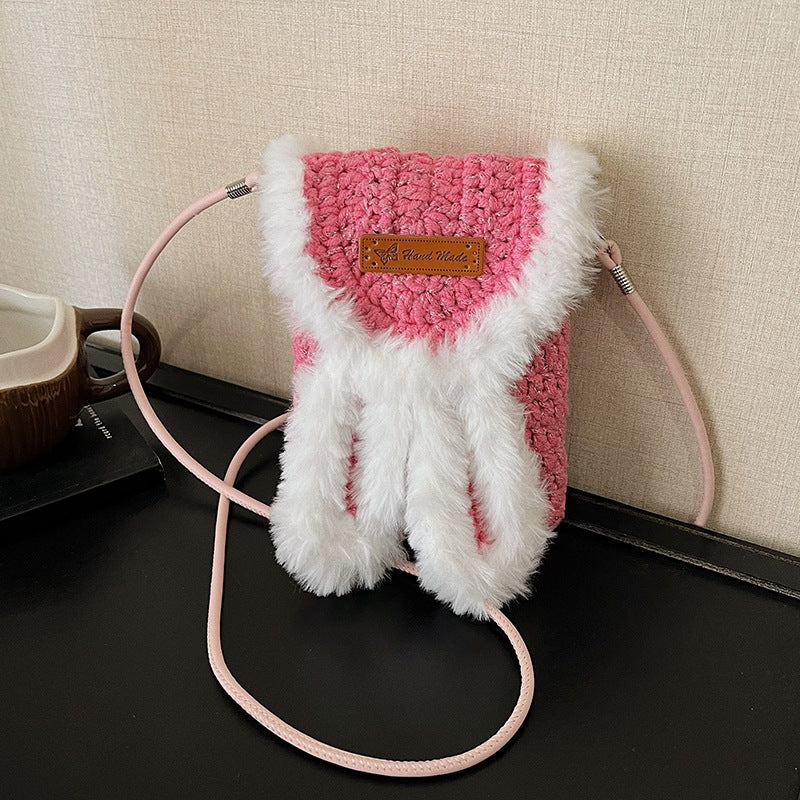 Cute Furry Mini Bag - Woven Square Messenger Bag