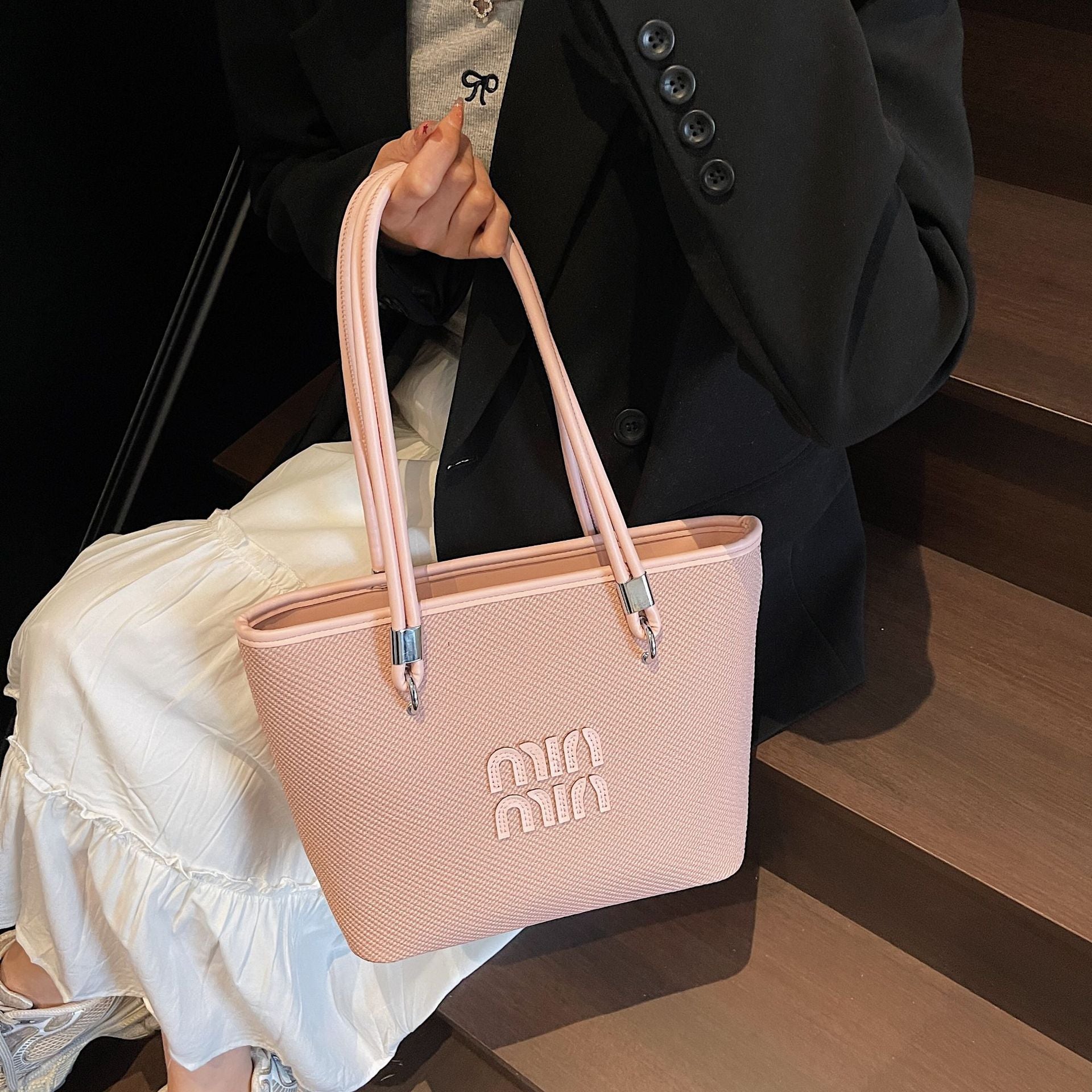 Large-Capacity Woven Tote Shoulder Bag for Women