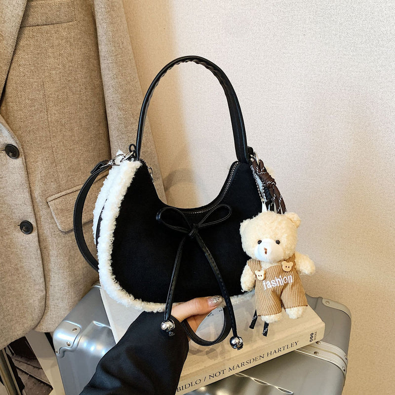 High-End Plush Splicing Messenger Bag