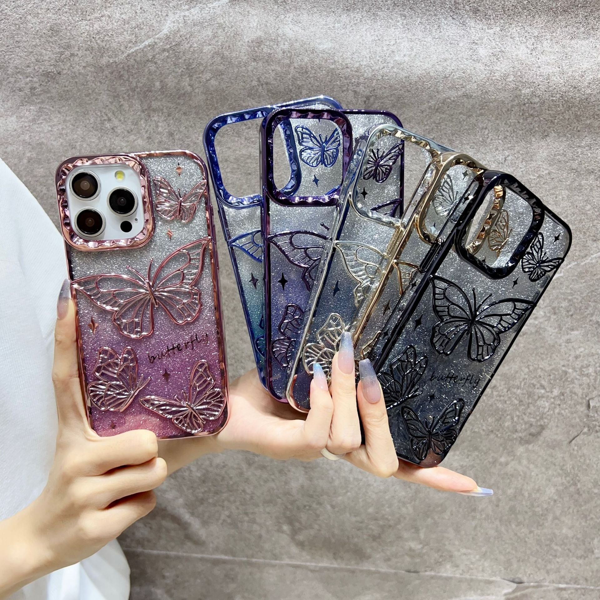 Butterfly Gradient Glitter Electroplating Case for iPhone 17