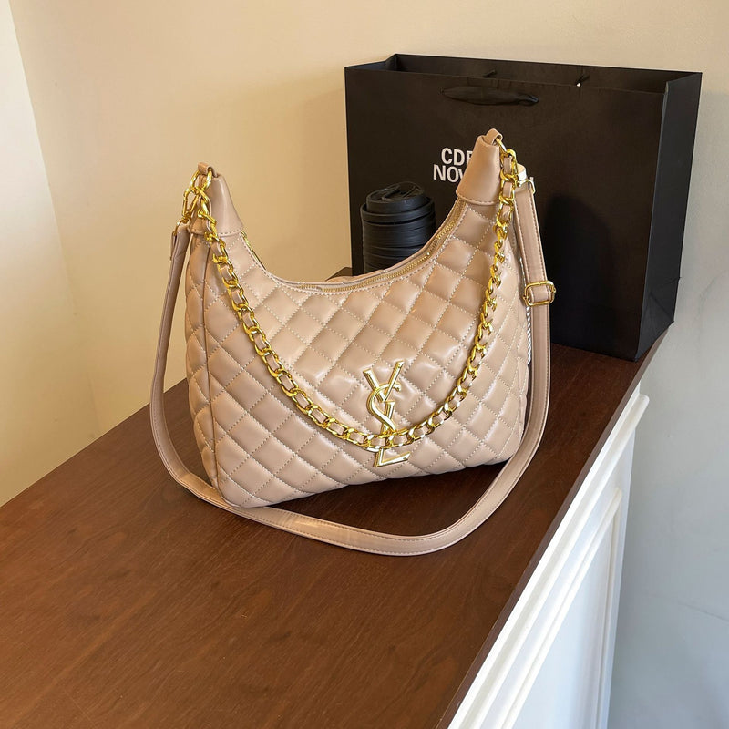 Chain Rhombus Embroidery Large Capacity Shoulder Handbag