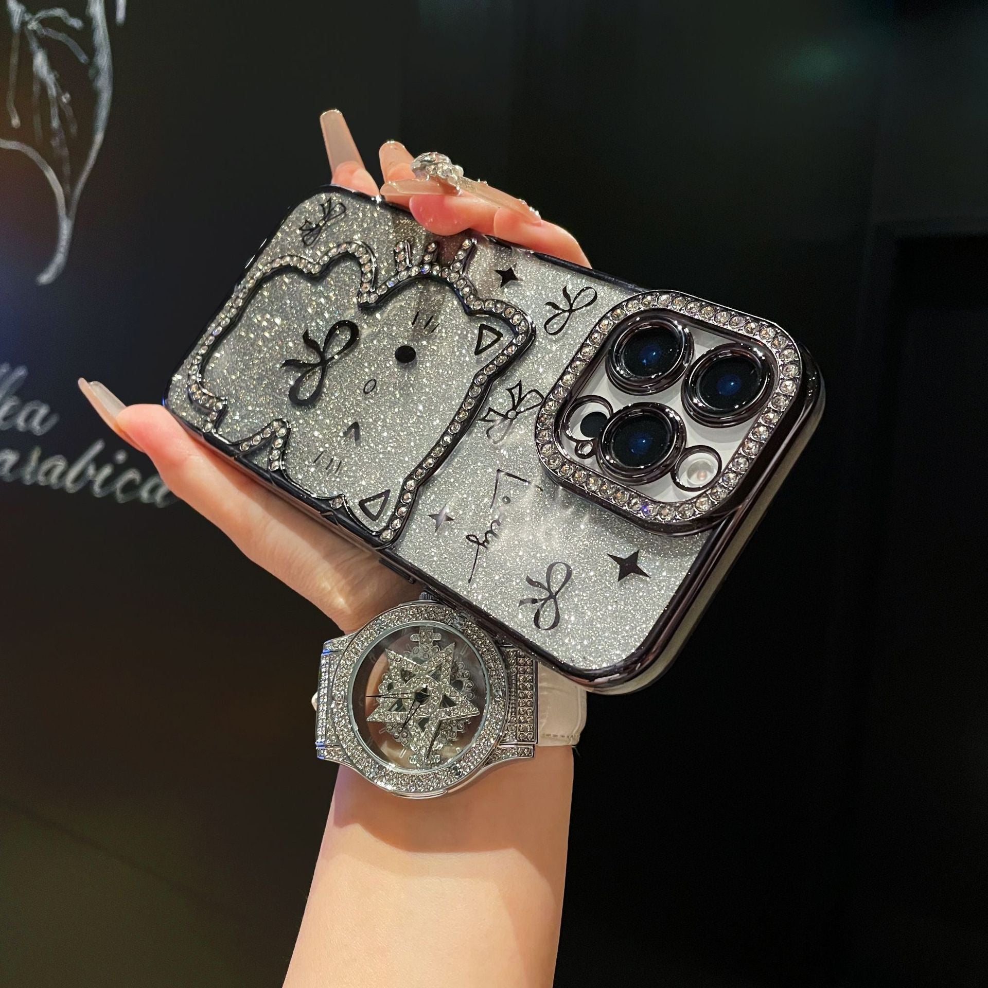 Cartoon Glitter Bow Drill Phone Case for iPhone