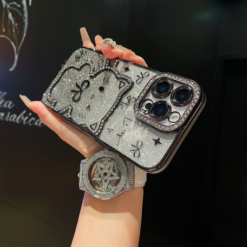 Cartoon Glitter Bow Drill Phone Case for iPhone