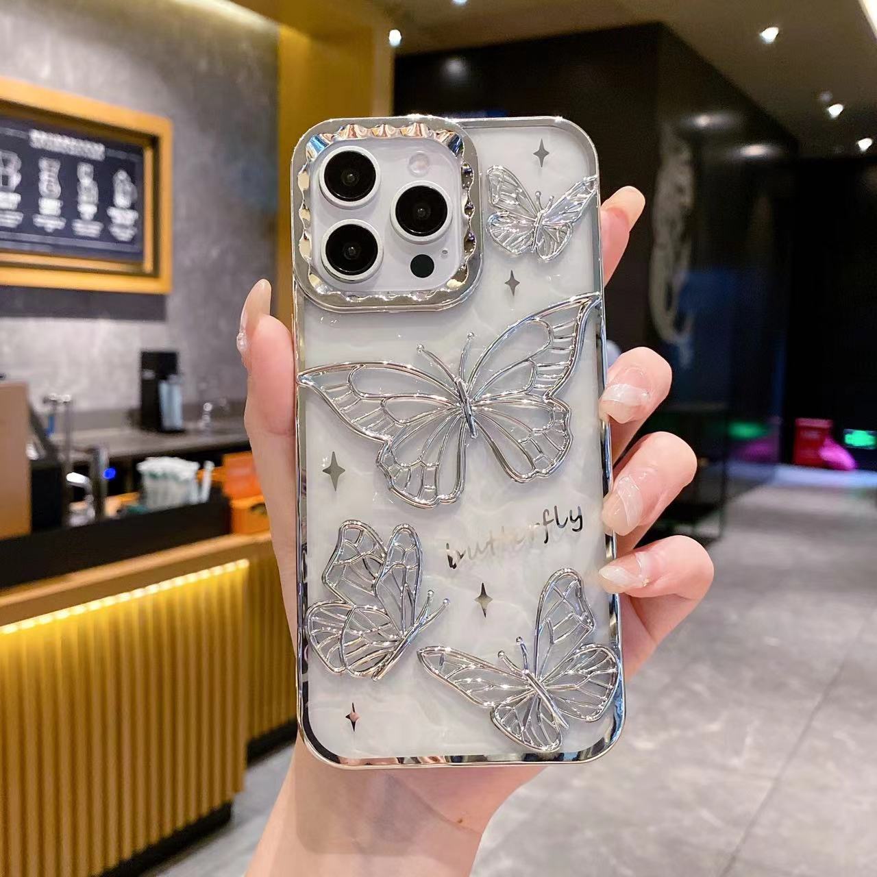 Electroplated 3D Bow Clear Case for iPhone 14 15 16 Pro Max
