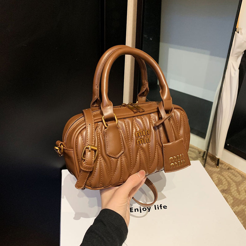 Luxury Pleated Embroidery Bowling Shoulder Bag