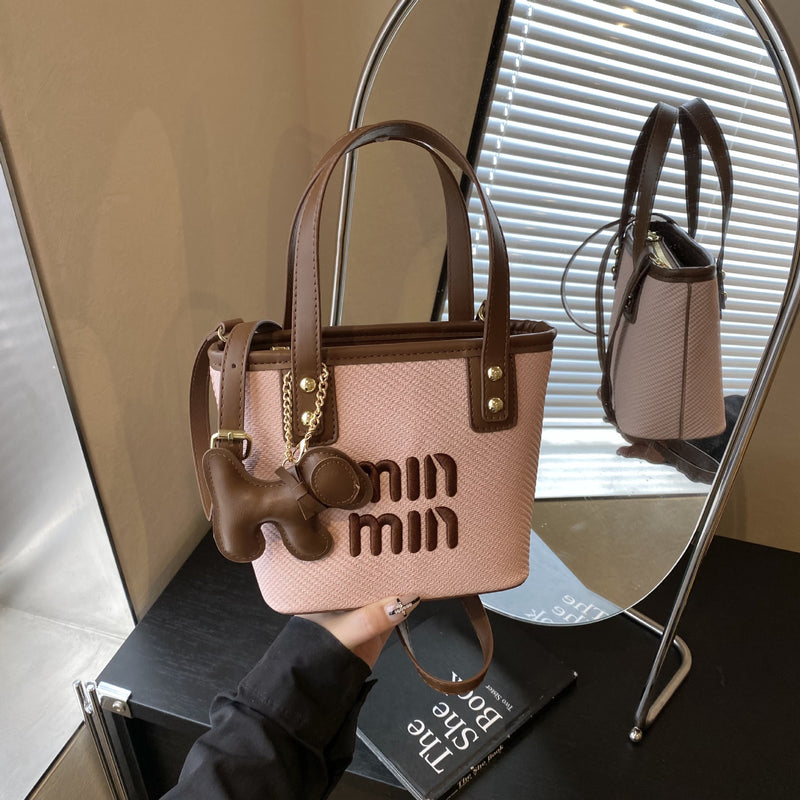 Trend Miu Embroidered Bucket Bag Casual Messenger Handbag