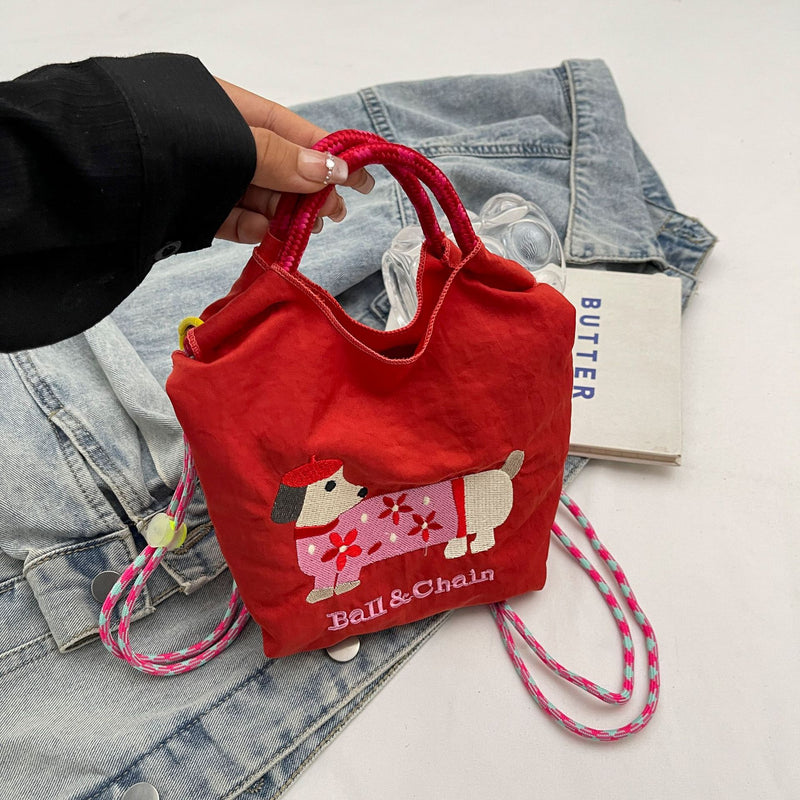 Cute Dachshund Dog Ball Chain Cloth Bag Women's Trendy Shoulder Messenger Bag