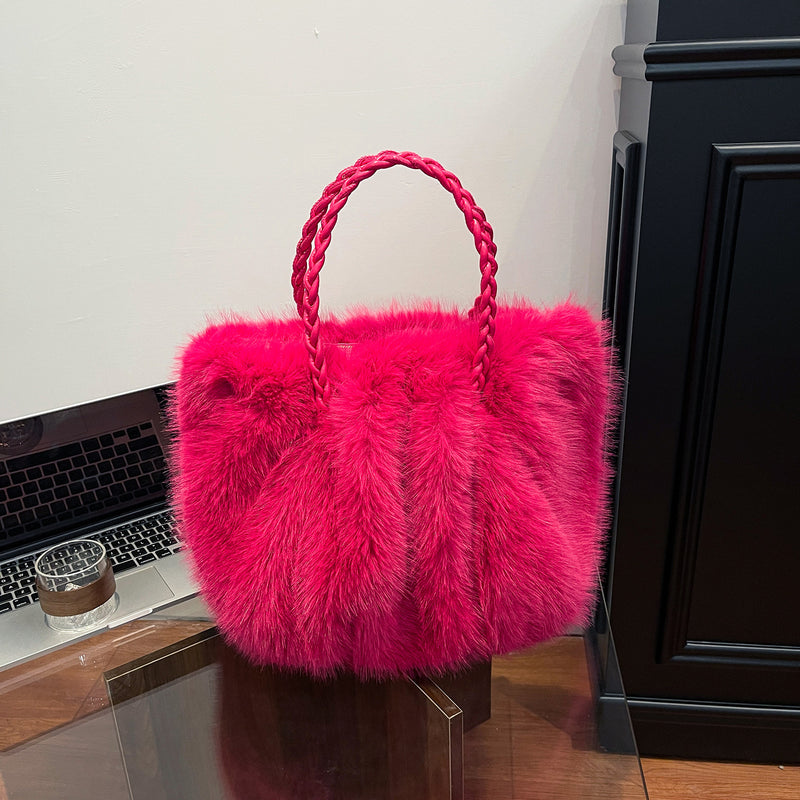 Fashion Plush Cloud Bag Large Capacity Fluffy Tote Casual Shoulder Bag