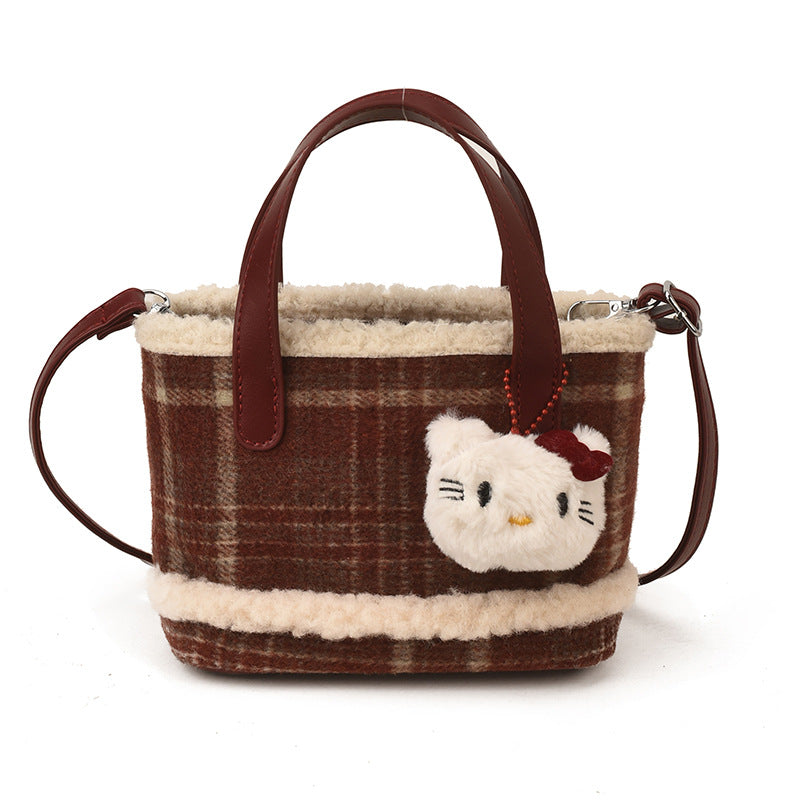 Cute Plaid Portable Bucket Bag Messenger Bag