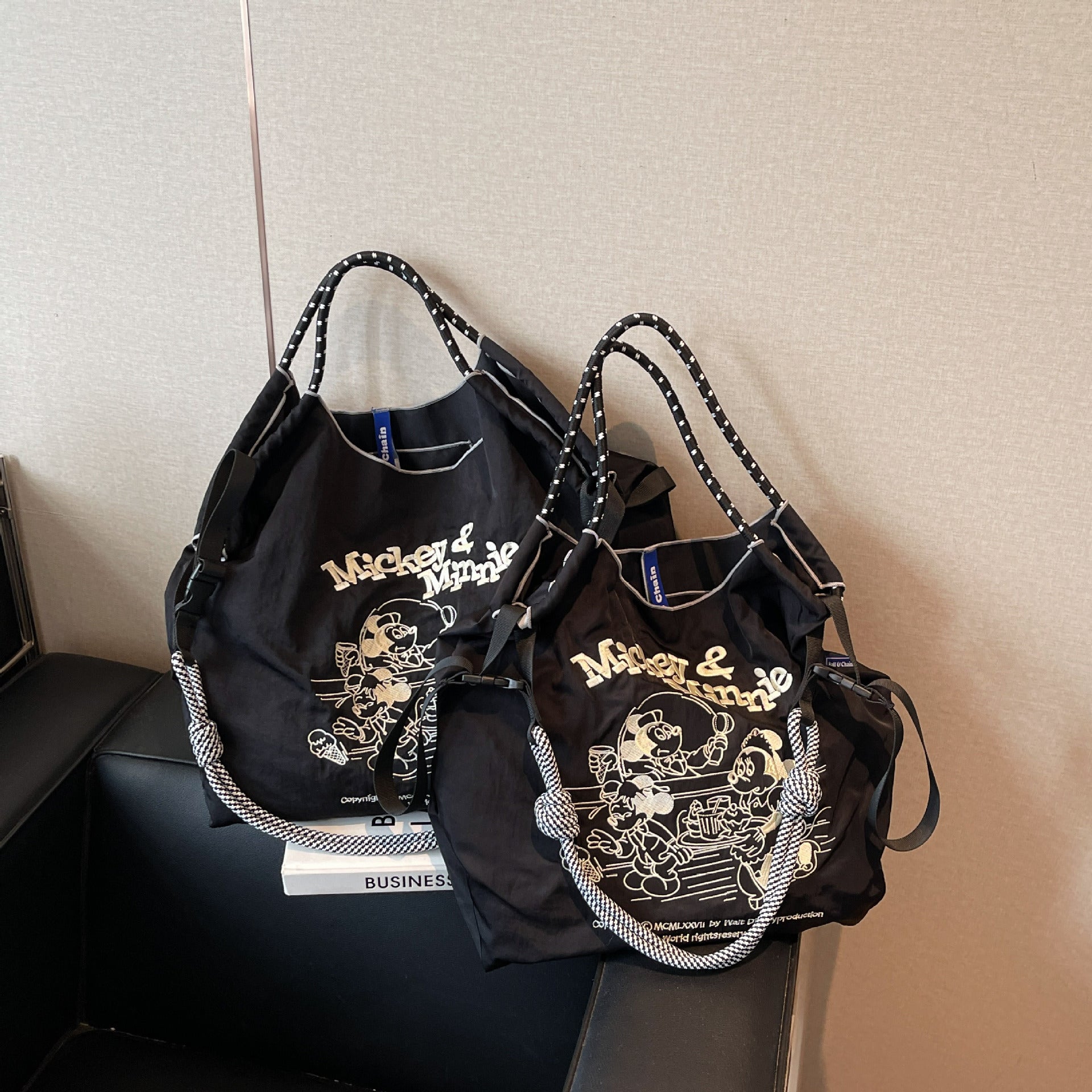 Nylon Tote Bag Large Capacity Embroidered Ball Chain Shoulder Bag