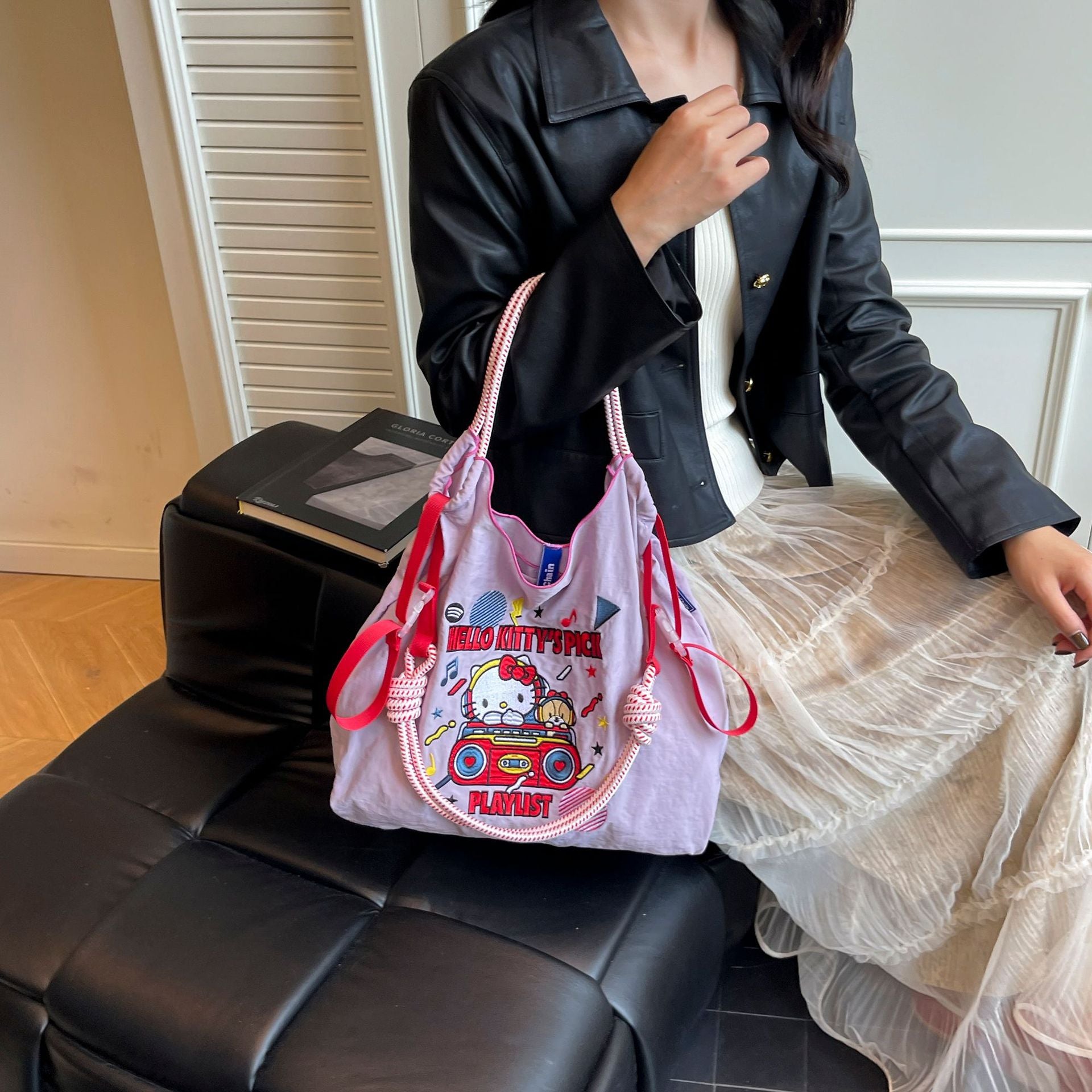 Embroidered Cat Handbag Women's Shoulder Bag Shopping Bag